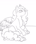 Size: 2500x3050 | Tagged: safe, artist:lunayourlife, oc, oc only, butterfly, pegasus, pony, female, green eyes, high res, looking up, mare, sitting, sketch, solo