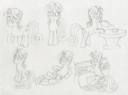 Size: 1552x1152 | Tagged: safe, oc, oc:guiding light, pony, unicorn, cup, keyboard, looking at you, looking up, lying down, monochrome, musical instrument, organ, prone, sitting, table, teacup, teapot