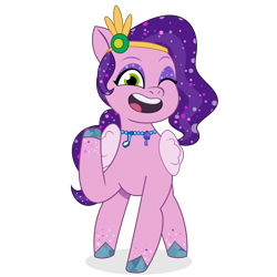 Size: 1920x1920 | Tagged: safe, artist:grapefruit-face, pipp petals, pegasus, pony, g5, my little pony: make your mark, my little pony: make your mark chapter 6, my little pony: tell your tale, secrets of starlight, spoiler:g5, spoiler:my little pony: make your mark chapter 6, spoiler:mymc06e04, eyeshadow, female, happy, jewelry, looking at you, makeup, mare, necklace, one eye closed, open mouth, simple background, solo, sparkly mane, sparkly tail, tail, transparent background, waving, wink
