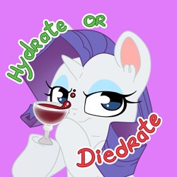 Size: 3319x3319 | Tagged: safe, artist:cutepencilcase, part of a set, rarity, pony, unicorn, g4, alcohol, drink, glass, high res, lidded eyes, smiling, solo, violet background, wine, wine glass