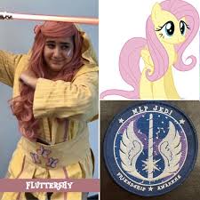 Size: 225x225 | Tagged: safe, artist:mlpjedi, fluttershy, human, pegasus, pony, g4, clothes, cosplay, costume, irl, irl human, jedi, lightsaber, photo, solo, star wars, weapon