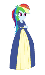 Size: 384x636 | Tagged: safe, artist:cheerful9, artist:selenaede, rainbow dash, human, equestria girls, g4, alternate clothes, cinematic adventures, cinematic adventures 'sweeney todd: the demon barber of fleet street', clothes, crossed arms, dress, female, rainbow dash always dresses in style, simple background, smiling, solo, victorian, victorian dress, white background