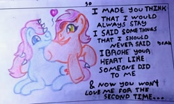 Size: 2388x1433 | Tagged: safe, artist:pnkpny, oc, oc only, oc:kurntis, oc:lönn, earth pony, heart, implied gay, lyrics, male, save your tears (song), stallion, text, traditional art, vent art