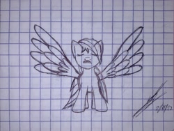 Size: 4000x3000 | Tagged: safe, artist:sokostar shr, oc, oc only, pegasus, pony, graph paper, pale cloud, paper, pegasus oc, pen, pen drawing, pencil, pencil drawing, snow, snowflake, solo, spread wings, traditional art, wings