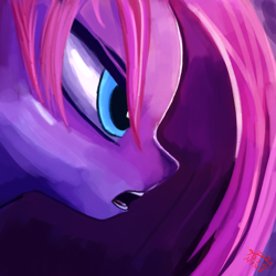 Size: 1500x1500 | Tagged: safe, artist:tazool, pinkie pie, earth pony, pony, g4, bust, female, intense, mare, open mouth, painting, pinkamena diane pie, portrait, profile, serious, solo