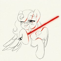 Size: 2560x2560 | Tagged: safe, artist:cottonaime, oc, oc only, oc:megan rouge, pegasus, pony, blushing, colored, dark jedi, high res, lightsaber, lineart, sith, sketch, solo, star wars, tongue out, weapon