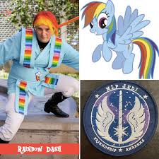 Size: 225x225 | Tagged: safe, artist:mlpjedi, rainbow dash, human, pegasus, pony, g4, boots, clothes, cosplay, costume, irl, irl human, jedi, lightsaber, photo, picture for breezies, shoes, solo, star wars, weapon