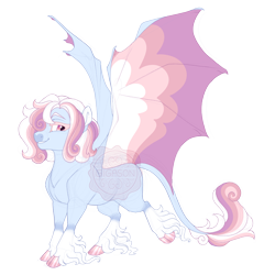 Size: 3800x3800 | Tagged: safe, artist:gigason, oc, oc only, oc:silver lace, bat pony, pony, cheeky, cloven hooves, coat markings, colored eyelashes, colored hooves, colored wings, feminine stallion, grin, high res, hoof polish, leonine tail, looking back, magical lesbian spawn, male, multicolored wings, obtrusive watermark, offspring, parent:oc:lavandula, parent:trixie, pink eyes, raised hoof, simple background, smiling, socks (coat markings), solo, spread wings, stallion, standing, tail, transparent background, unshorn fetlocks, watermark, wings