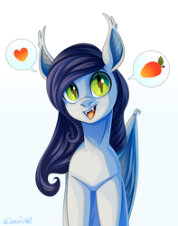 Size: 3000x3800 | Tagged: safe, artist:neonishe, oc, oc only, bat, bat pony, pony, bat pony oc, bat wings, cute, gradient background, high res, looking at you, smiling, smiling at you, solo, wings