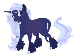 Size: 3600x2700 | Tagged: safe, artist:gigason, oc, oc only, oc:equivoque, pony, unicorn, blue eyes, chest fluff, closed mouth, colored hooves, ear fluff, gradient hooves, gradient legs, high res, hoof polish, horn, leonine tail, male, obtrusive watermark, offspring, parent:dark moon, parent:trixie, ponytail, simple background, smiling, solo, stallion, standing, striped horn, tail, tongue out, transparent background, unshorn fetlocks, watermark