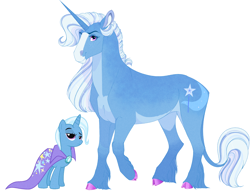 Size: 1900x1460 | Tagged: safe, artist:neighbaby, trixie, classical unicorn, pony, unicorn, g4, alternate design, blaze (coat marking), cloven hooves, coat markings, colored hooves, facial markings, feathering, female, fetlock tuft, hoers, horn, leonine tail, mare, pale belly, simple background, solo, tail, unshorn fetlocks, white background