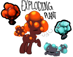 Size: 1113x871 | Tagged: safe, artist:wtfponytime, alien, alien pony, original species, plant pony, pony, crossover, deep rock galactic, duo, exploding plant, plant, ponified, simple background, white background