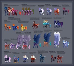 Size: 2048x1813 | Tagged: safe, artist:parrpitched, oc, oc only, oc:aurora dusk(fireverse), oc:camp fire(fireverse), oc:candor champion, oc:crimson skies(fireverse), oc:doctor sunset glory(fireverse), oc:fireheart(fire), oc:iron glamour, oc:lady lightning strike, oc:midnight wind(fireverse), oc:midsummer song(fireverse), oc:nurse lavender blossom, oc:ocean breeze(fireverse), oc:plum pudding(fireverse), oc:queen heartimis, oc:queen lunaris, oc:queen tiara, oc:solar flare(fire), oc:solar flares drones, oc:stellaria royal guard drones, oc:summer breeze(fireverse), alicorn, bat pony, pegasus, pony, concave belly, fireheart76's latex suit design, infographic, large wings, latex, latex suit, prisoners of the moon, reference sheet, rubber, rubber suit, wings