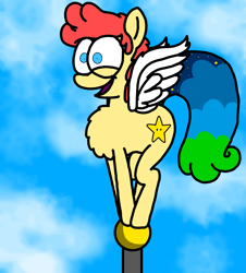 Size: 3023x3351 | Tagged: safe, artist:professorventurer, oc, oc:power star, pegasus, pony, chest fluff, female, flagpole, high res, insanity, mare, open mouth, raised tail, rule 85, super mario 64, tail
