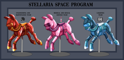 Size: 4886x2361 | Tagged: safe, artist:parrpitched, fireheart76's latex suit design, latex, latex suit, mannequin, prisoners of the moon, reference sheet, rubber, rubber suit, spacesuit, visor