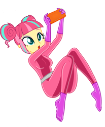 Size: 1863x2250 | Tagged: safe, artist:yaya54320bases, sour sweet, human, equestria girls, g4, ass, base used, bodysuit, butt, catsuit, clothes, latex, latex suit, looking up, simple background, solo, sour seat, totally spies, white background