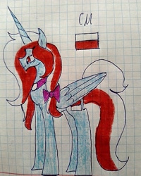 Size: 2934x3671 | Tagged: safe, artist:klykajlo, oc, oc only, alicorn, pony, graph paper, high res, nation ponies, poland, ponified, solo, traditional art