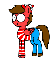 Size: 3023x3351 | Tagged: safe, artist:professorventurer, oc, oc only, oc:professor venturer, pegasus, pony, 2024 community collab, derpibooru community collaboration, high res, male, simple background, solo, transparent background, waldo, wally, where's waldo, where's wally, wings