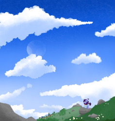 Size: 2355x2487 | Tagged: safe, artist:juniverse, oc, oc only, oc:juniverse, earth pony, pony, blue sky, clothes, cloud, colored, cute, flower, high res, scenery, solo, space pony, sweater