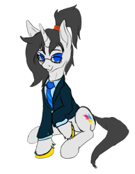 Size: 2992x3852 | Tagged: safe, artist:leesys, oc, oc only, oc:leesys, pony, unicorn, 2024 community collab, derpibooru community collaboration, business suit, clothes, female, glasses, high res, horn, looking at you, mare, ponytail, simple background, solo, transparent background
