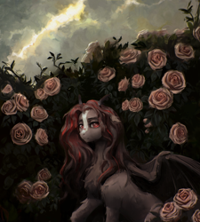 Size: 4618x5132 | Tagged: safe, artist:rvsd, oc, oc only, bat pony, pony, absurd file size, absurd resolution, chest fluff, female, flower, horns, mare, rose, solo