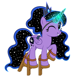 Size: 270x270 | Tagged: safe, gameloft, pegasus, pony, g4, clothes, cosplay, costume, fake cutie mark, fake horn, fake wings, simple background, solo, stilt-walking luna, transparent background