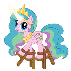 Size: 270x270 | Tagged: safe, gameloft, pegasus, pony, g4, clothes, cosplay, costume, fake cutie mark, fake horn, fake wings, simple background, solo, stilt-walking celestia, transparent background