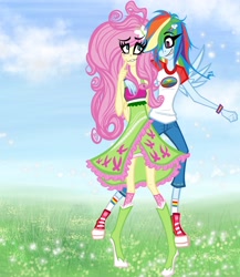 Size: 3024x3488 | Tagged: safe, artist:coffeefueledchainsaw, fluttershy, rainbow dash, equestria girls, g4, duo, female, high res, lesbian, ship:flutterdash, shipping