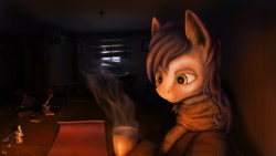 Size: 2500x1411 | Tagged: safe, artist:adept_fluttershy, oc, pony, cold, fireplace, long dark, realistic, solo, survivor