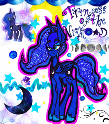 Size: 2358x2682 | Tagged: safe, artist:coffeefueledchainsaw, princess luna, alicorn, pony, g4, female, high res, mare, moon, solo, sticker, traditional art