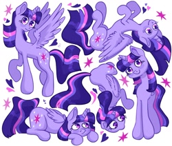 Size: 1998x1691 | Tagged: safe, artist:irisikiki, twilight sparkle, alicorn, pony, g4, female, looking at you, lying down, mare, prone, simple background, smiling, solo, spread wings, twilight sparkle (alicorn), white background, wings