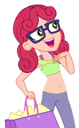 Size: 635x1024 | Tagged: safe, edit, edited screencap, screencap, alizarin bubblegum, dashing through the mall, equestria girls, equestria girls series, g4, holidays unwrapped, spoiler:eqg series (season 2), background removed, belly button, glasses, midriff, open mouth, open smile, simple background, smiling, solo, transparent background