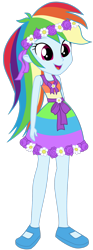 Size: 1280x3456 | Tagged: safe, artist:octosquish7260, rainbow dash, human, equestria girls, g4, bare shoulders, clothes, cute, dashabetes, dress, female, flower, flower girl, flower girl dress, flower in hair, open mouth, open smile, rainbow dash always dresses in style, simple background, skirt, sleeveless, smiling, solo, transparent background, younger