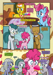 Size: 1920x2715 | Tagged: safe, artist:alexdti, carrot cake, cloudy quartz, cup cake, igneous rock pie, limestone pie, marble pie, maud pie, pinkie pie, earth pony, pony, comic:how we met (italian), g4, comic, cupcake, dialogue, female, filly, filly limestone pie, filly marble pie, filly maud pie, filly pinkie pie, foal, food, italian, siblings, sisters, speech bubble, twins, younger