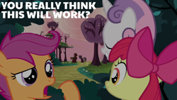 Size: 2000x1125 | Tagged: safe, edit, edited screencap, editor:quoterific, screencap, apple bloom, big macintosh, cheerilee, scootaloo, sweetie belle, g4, hearts and hooves day (episode), cutie mark crusaders