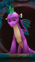 Size: 1080x1920 | Tagged: safe, screencap, spike, dragon, g5, my little pony: make your mark, my little pony: make your mark chapter 6, official, the isle of scaly, spoiler:g5, spoiler:my little pony: make your mark chapter 6, spoiler:mymc06e01, animated, gif, male, solo, spike (g5), the isle of scaly (location), yawn, youtube shorts
