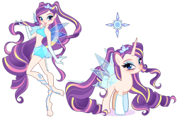 Size: 3573x2392 | Tagged: safe, artist:gihhbloonde, rarity, human, pony, unicorn, equestria girls, g4, augmented wings, bare midriff, bare shoulders, barefoot, belly, belly button, blue eyes, closed mouth, clothes, crossover fusion, eyeshadow, feet, female, fusion, fusion:rarity, gloves, gradient hair, gradient mane, gradient tail, grin, high res, jewelry, lightly watermarked, lipstick, long hair, long mane, long tail, looking at you, makeup, mare, off shoulder, pigtails, raised leg, self paradox, self ponidox, shorts, simple background, sleeveless, smiling, sparkly wings, standing, stella (winx club), tail, thin, transparent background, transparent wings, watermark, wings, winx club