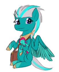 Size: 1152x1400 | Tagged: safe, anonymous artist, jazz hooves, oc, oc:zephyr hooves, earth pony, pegasus, pony, 2024 community collab, derpibooru community collaboration, g5, bag, bandana, clothes, female, looking at you, mare, pegasus oc, plushie, scarf, shoulder bag, simple background, solo, toy, transparent background, wings