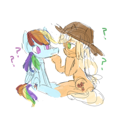 Size: 2048x2048 | Tagged: safe, artist:snowzaaah, applejack, rainbow dash, earth pony, pegasus, pony, g4, appledashdailydoodles, digital art, doodle, female, high res, lesbian, ship:appledash, shipping, sketch