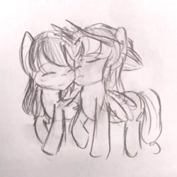 Size: 640x640 | Tagged: safe, artist:snowzaaah, applejack, rainbow dash, earth pony, pegasus, pony, g4, appledashdailydoodles, doodle, female, lesbian, pencil drawing, ship:appledash, shipping, sketch, traditional art