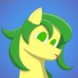 Size: 2000x2000 | Tagged: safe, artist:alejandrogmj, oc, oc only, unnamed oc, earth pony, pony, bust, gradient background, high res, looking at you, portrait, profile picture, solo, tongue out