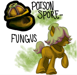 Size: 914x895 | Tagged: safe, artist:wtfponytime, alien, alien pony, earth pony, mushroom pony, original species, pony, covered eyes, crossover, deep rock galactic, gas, implied farting, mushroom, poison spore fungus, ponified, simple background, smelly, solo, weird, white background