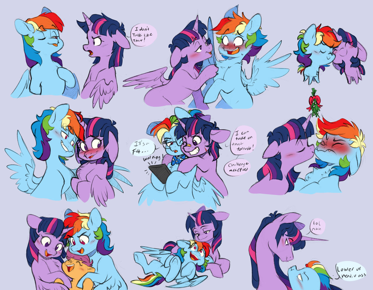 [alicorn,alternate hairstyle,alternate universe,bandage,bandaid,blushing,bowtie,chest fluff,chibi,clipboard,cute,eyebrows,eyes closed,female,filly,flirting,floppy ears,flustered,foal,g4,glasses,grin,horn,lesbian,mare,mistletoe,older,on back,open mouth,pegasus,pony,prone,rainbow dash,role reversal,safe,scootaloo,shipping,size difference,speech bubble,twilight sparkle,unicorn,vulgar,wingboner,wings,looking at each other,lying down,tongue out,one eye closed,twiabetes,dashabetes,underhoof,older twilight,missing cutie mark,smiling,spread wings,ultimare universe,unicorn twilight,artist:chub-wub,absurd resolution,eyebrows visible through hair,twilight sparkle (alicorn),open smile,older rainbow dash,looking at someone,bandaid on nose,the last problem,princess twilight 2.0,older twilight sparkle (alicorn),smiling at each other,ship:twidash]