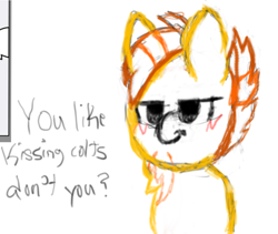 Size: 1282x1080 | Tagged: safe, artist:2tailedderpy, sunburst, pony, unicorn, g4, blushing, boykisser, dialogue, facial hair, facial markings, goatee, hair, hidden horn, looking at you, male, mane, meme, phone drawing, simple background, solo, stallion, text, white background