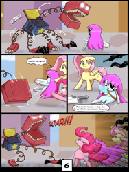 Size: 6000x8000 | Tagged: safe, artist:chedx, fluttershy, pinkie pie, earth pony, pegasus, pony, comic:learning with pibby glitch battles, g4, boxy boo, comic, commission, community related, corrupted, crossover, error, glitch, multiverse, pibby