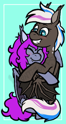 Size: 1348x2536 | Tagged: safe, artist:manticorpse, oc, bat pony, bat pony oc, bat wings, commission, fangs, female, hug, hugging a pony, mare, winghug, wings