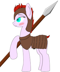 Size: 2000x2400 | Tagged: safe, oc, oc only, oc:ilya, earth pony, pony, armor, blushing, high res, royal guard, simple background, solo, spear, transparent background, weapon