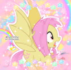 Size: 903x885 | Tagged: safe, artist:cworpsew, edit, fluttershy, bat pony, pony, g4, bat ponified, cute, flutterbat, race swap