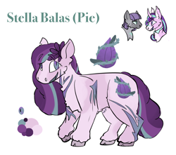 Size: 1750x1548 | Tagged: safe, artist:k4iy0te, maud pie, starlight glimmer, oc, oc:stella balas pie, earth pony, pony, unicorn, g4, blaze (coat marking), chest fluff, cloven hooves, coat markings, curved horn, facial markings, female, flower, flower in hair, horn, injured, leg scar, lesbian, magical lesbian spawn, mare, mouth on side of face, offspring, open mouth, parent:maud pie, parent:starlight glimmer, parents:starmaud, raised hoof, reference sheet, scar, scarred, shipping, simple background, slit pupils, smiling, starmaud, white background