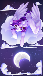 Size: 3240x5760 | Tagged: source needed, useless source url, safe, artist:jsunlight, oc, oc only, pegasus, pony, cloud, moon, on a cloud, solo, stars, wallpaper